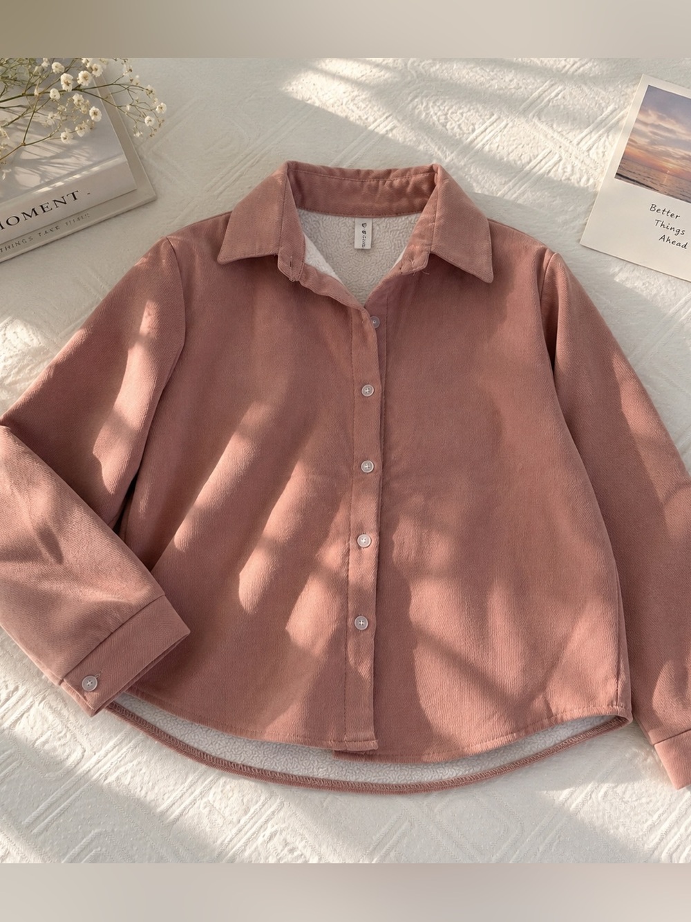 Fleece-Lined Dusty Pink Button-Up Shirt Jacket – Size S/M